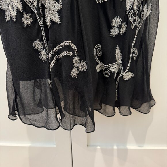 Adrianna Papell Y2K Silk Beaded Maxi Dress Black Floral Embroidery 0/XS - Picture 10 of 12